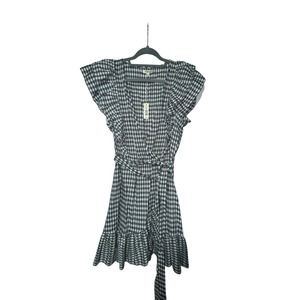 Max Studio NWT‎ Black White Checked Flounce Sleeve Wrap Dress Size M